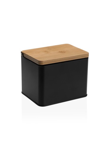 SALIÈRE NOIRE AVEC COUVERCLE EN BOIS MODÈLE BAMBOU