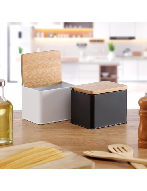 SALERO BLANCO CON TAPA DE MADERA MODELO BAMBÚ SALERO BLANCO CON TAPA DE MADERA MODELO BAMBÚ