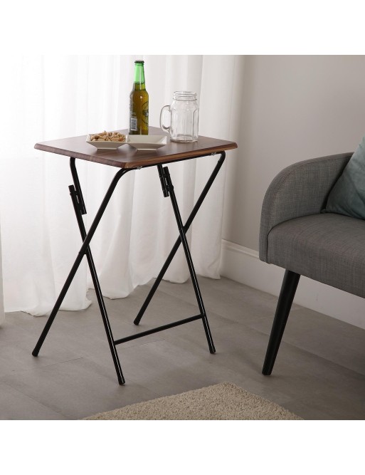 MESA PLEGABLE MARRÓN OSCURO DE MADERA Y METAL