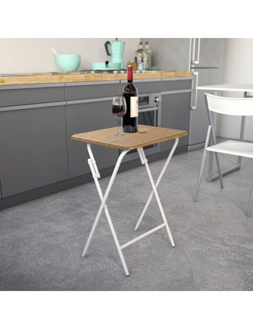 BRAUNER KLAPPTISCH AUS HOLZ UND METALL