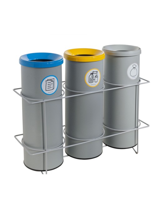 Papeleras de reciclaje 3 compartimentos redondos – 105 litros (3x35L) Papeleras de reciclaje 3 compartimentos redondos – 105 litros (3x35L)