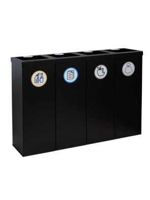 Papelera metálica negra de reciclaje 4 residuos. Capacidad 176 litros (Amarillo / Azul / Marrón / Gris)