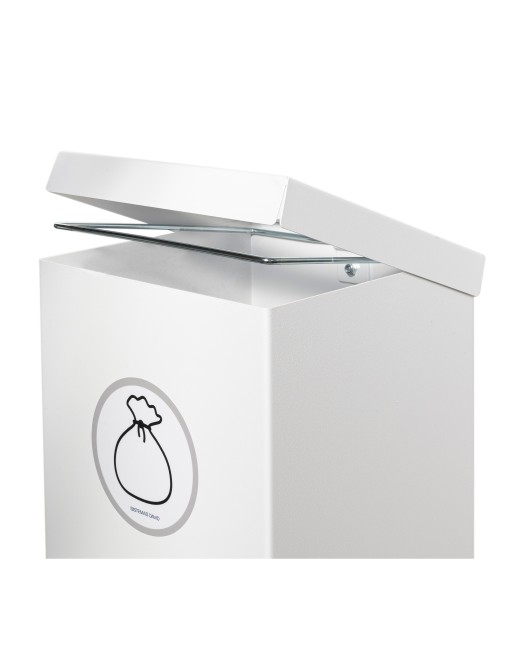 Poubelle de recyclage en métal blanc pour 4 types de déchets. Avec anneau de maintien pour sac. Capacité de 176 litres Poubelle de recyclage en métal blanc pour 4 types de déchets. Avec anneau de maintien pour sac. Capacité de 176 litres