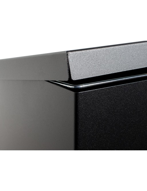 Schwarze Metall-Recycling-Tonne für 4 Abfallarten. Mit Haltering für Müllbeutel. 176-Liter-Kapazität Schwarze Metall-Recycling-Tonne für 4 Abfallarten. Mit Haltering für Müllbeutel. 176-Liter-Kapazität