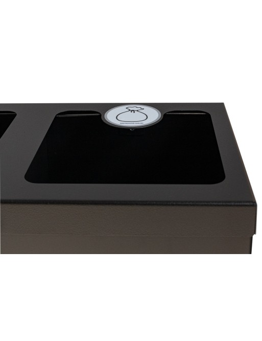 Black Metal Recycling Bin for 3 Types of Waste. With Bag Holder Ring. 132-Liter Capacity (Yellow/Blue/Grey) Black Metal Recycling Bin for 3 Types of Waste. With Bag Holder Ring. 132-Liter Capacity (Yellow/Blue/Grey)