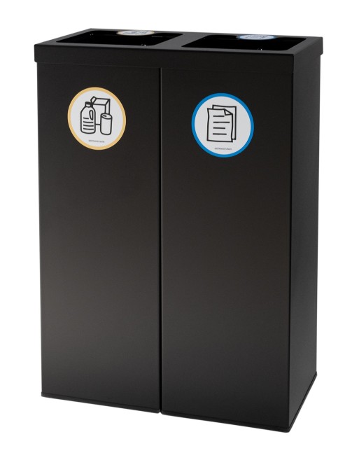 Recyclingbehälter 2 Abfall aus schwarzem Metallic. Mit Bügel zur Halterung der Tasche. Fassungsvermögen 88 Liter (5 Recycling-Pl Recyclingbehälter 2 Abfall aus schwarzem Metallic. Mit Bügel zur Halterung der Tasche. Fassungsvermögen 88 Liter (5 Recycling-Pl