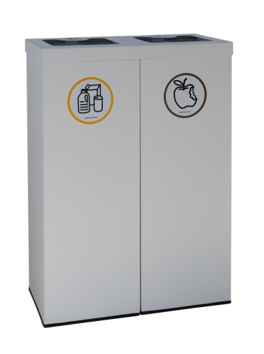 Poubelle de recyclage en métal blanc pour 2 types de déchets. Avec anneau de maintien pour sac. Capacité de 88L. (5 modèles)