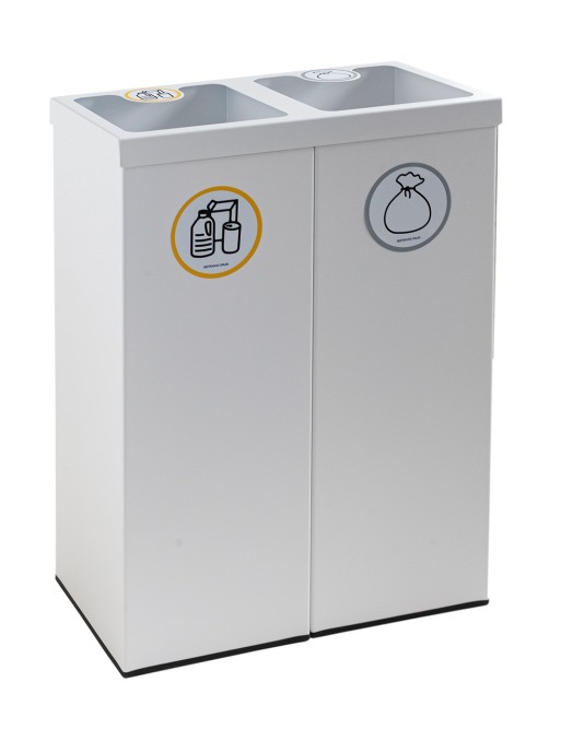 Recyclingpapierkorb in texturierte weiß mit zwei Fächern 88 Liters (5 Recyclingaufkleber) Recyclingpapierkorb in texturierte weiß mit zwei Fächern 88 Liters (5 Recyclingaufkleber)