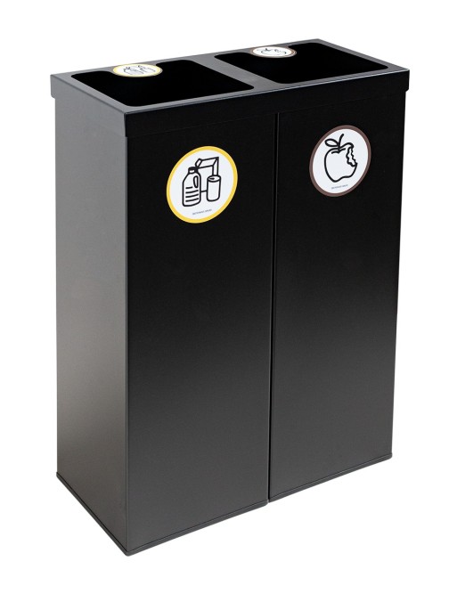 Corbeille à papier de recyclage metállique noir avec deux compartiments 88 Litres (5 autocollants) Corbeille à papier de recyclage metállique noir avec deux compartiments 88 Litres (5 autocollants)