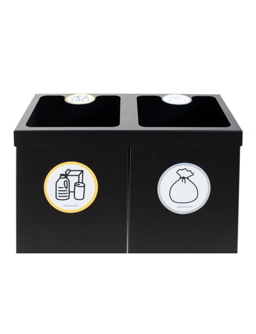 Corbeille à papier de recyclage metállique noir avec deux compartiments 88 Litres (5 autocollants) Corbeille à papier de recyclage metállique noir avec deux compartiments 88 Litres (5 autocollants)