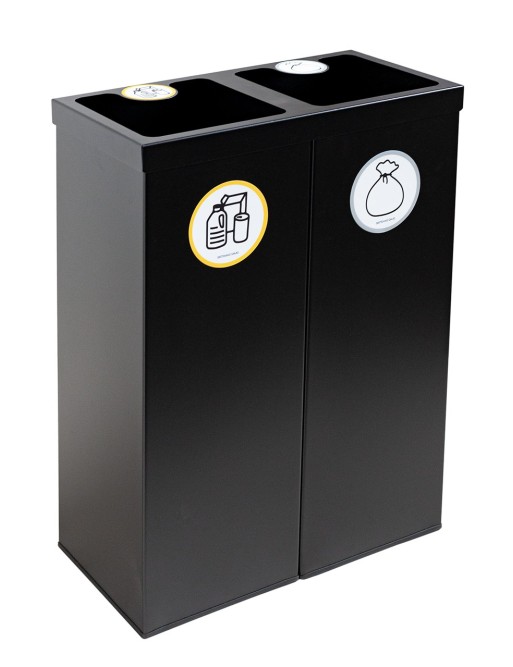 Corbeille à papier de recyclage metállique noir avec deux compartiments 88 Litres (5 autocollants) Corbeille à papier de recyclage metállique noir avec deux compartiments 88 Litres (5 autocollants)