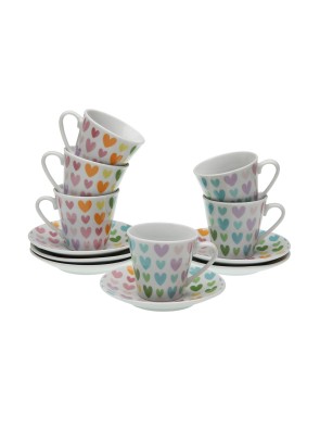 SET DE 6 TAZAS PARA CAFE CON PLATO MODELO MULTI CORAZONES