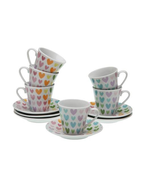 SET OF 6 COFFEE CUPS WITH MULTI HEARTS MODEL SAUCER SET OF 6 COFFEE CUPS WITH MULTI HEARTS MODEL SAUCER