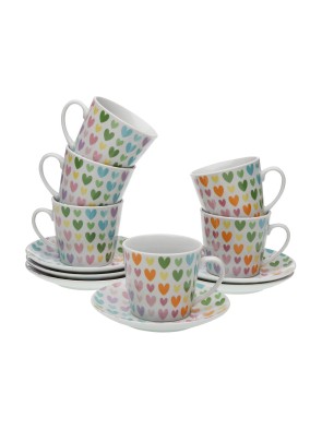 SET DE 6 TAZAS PARA TÉ CON PLATO MODELO MULTI CORAZONES DOS