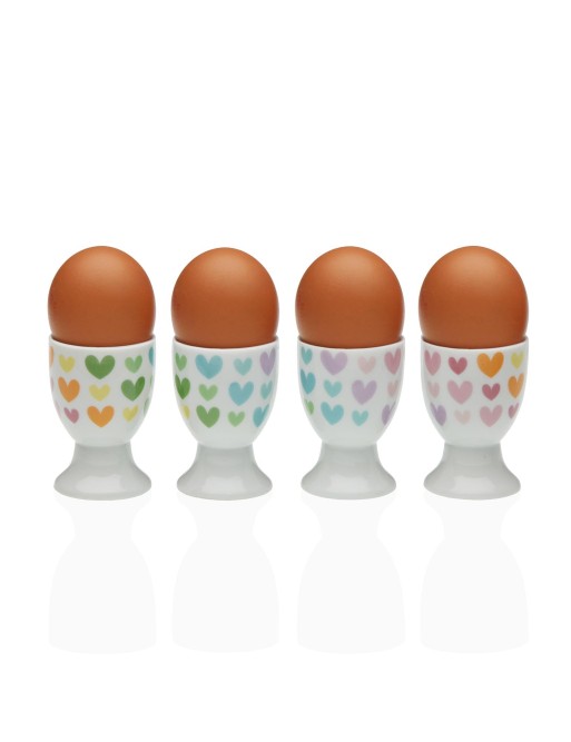 SET OF 4 PORCELAIN EGG HOLDER MODEL MULTI HEARTS TWO