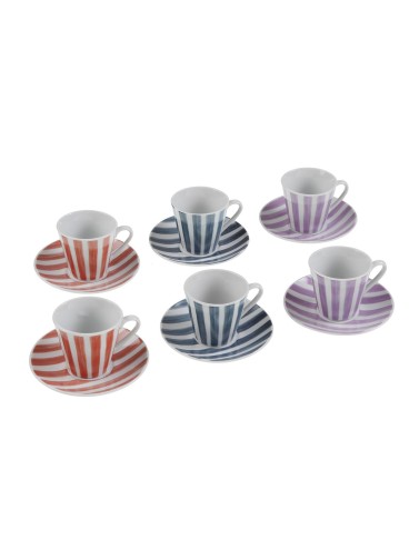 SET OF 6 COFFEE CUPS WITH MULTI-LINE PLATE MODEL THREE