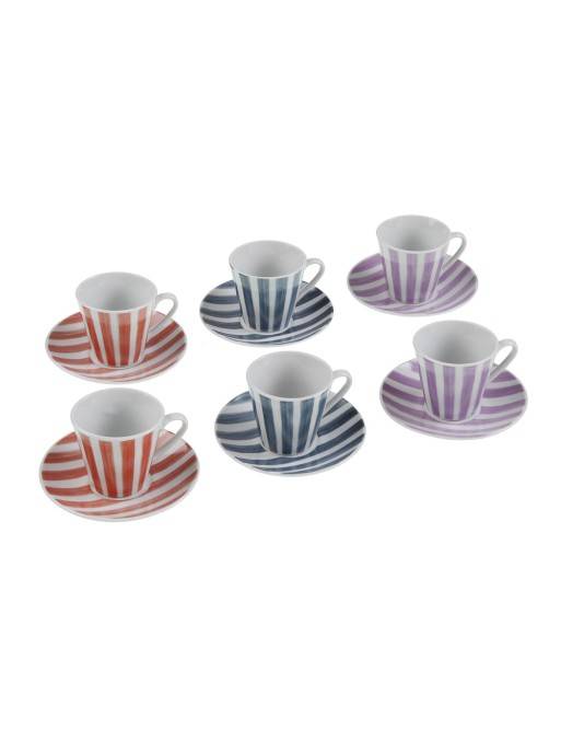 SET DE 6 TAZAS PARA CAFE CON PLATO MODELO MULTI LINEAS TRES SET DE 6 TAZAS PARA CAFE CON PLATO MODELO MULTI LINEAS TRES