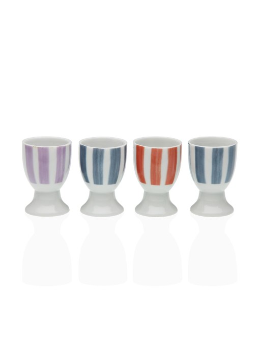 LOT DE 4 PORTE-OEUFS EN PORCELAINE MODÈLE MULTI LIGNES LOT DE 4 PORTE-OEUFS EN PORCELAINE MODÈLE MULTI LIGNES