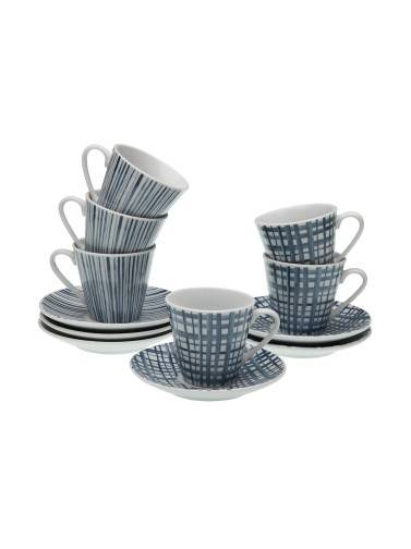 LOT DE 6 TASSES À CAFÉ AVEC SOUCOUPE MODÈLE LOLA BLUE