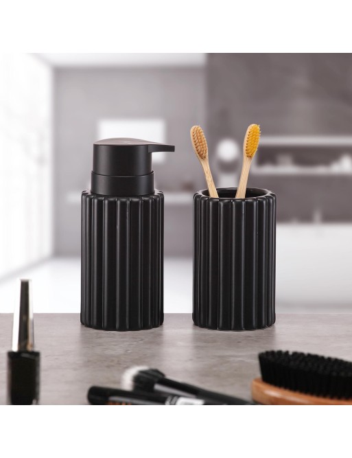 DISPENSADOR DE JABON DE BAÑO NEGRO MODELO ESTRIAS