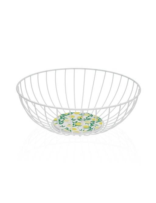 WHITE METALLIC FRUIT BOWL OR BASKET MODEL LEMONS