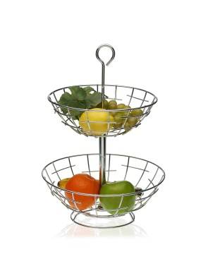 TWO-TIER CHROME MODEL FRUIT BOWL