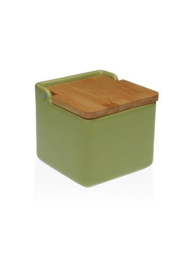 SALIÈRE DE CUISINE AVEC COUVERCLE EN BAMBOU MODÈLE VERT