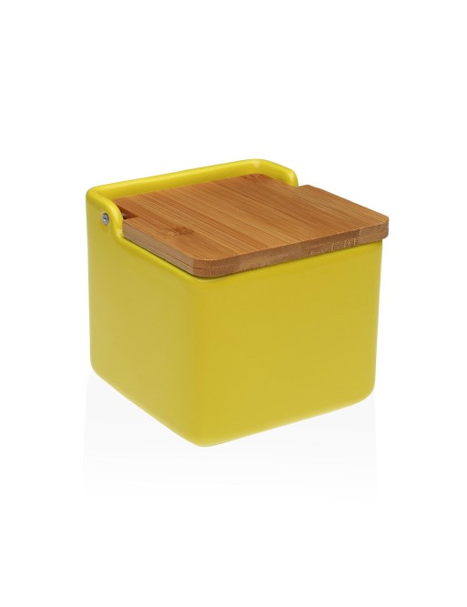 SALIÈRE DE CUISINE JAUNE MODÈLE EN BAMBOU AVEC COUVERCLE