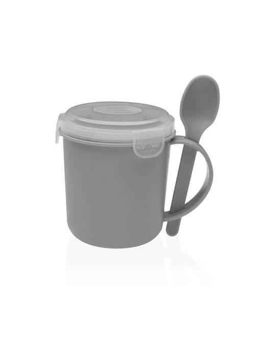 SET DE VASO PORTA ALIMENTOS CON CUCHARA GRIS MODELO VIKI