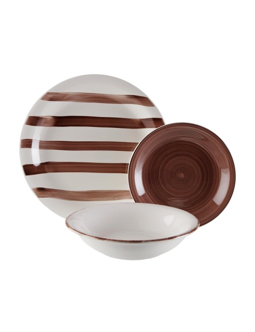 VAJILLA DE 18 PIEZAS MODELO SELMA MARRON