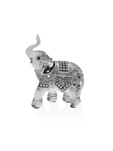 FIGURA ELEFANTE DE RESINA 13,5 CM MODELO HINDÚ PLATEADO