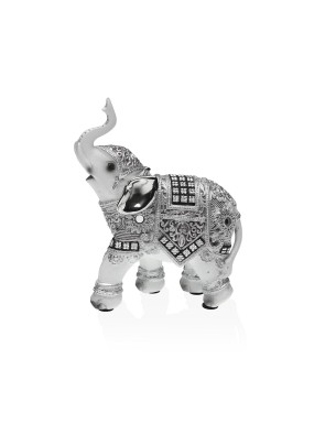 FIGURINE ÉLÉPHANT EN RÉSINE 13,5 CM ARGENT MODÈLE HINDOU