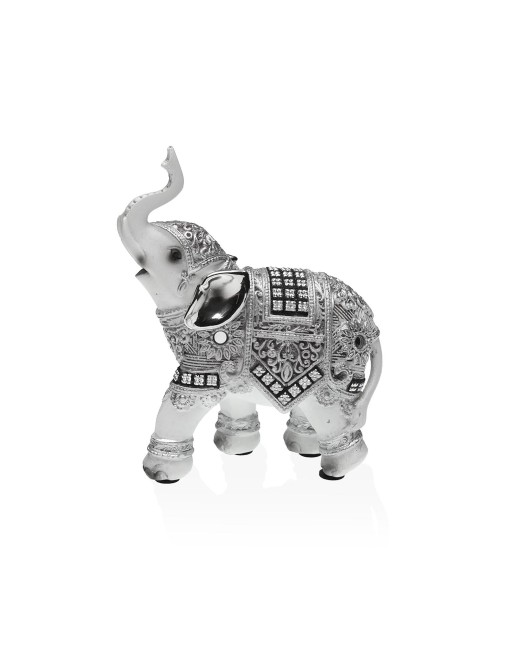 FIGURA ELEFANTE DE RESINA 13,5 CM MODELO HINDÚ PLATEADO