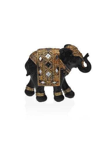 FIGURA ELEFANTE DE RESINA 11 CM MODELO HINDÚ NEGRO Y DORADO