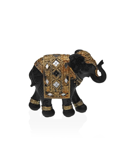 HARZ ELEFANT FIGUR 11 CM HINDU MODELL SCHWARZ UND GOLD