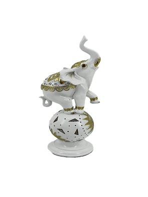 RESIN ELEPHANT FIGURE 25.5 CM HINDU MODEL WHITE AND GOLD