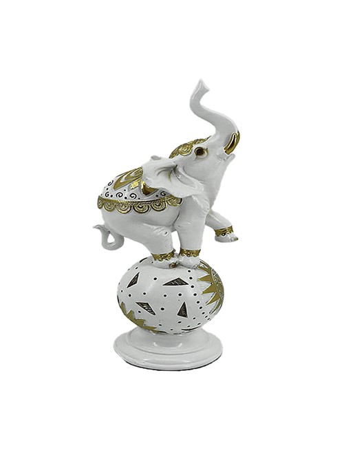 FIGURA ELEFANTE DE RESINA 25,5 CM MODELO HINDÚ BLANCO Y DORADO FIGURA ELEFANTE DE RESINA 25,5 CM MODELO HINDÚ BLANCO Y DORADO