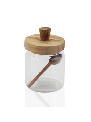 GLASS JAR WITH SPOON AND ACACIA LID 470ML
