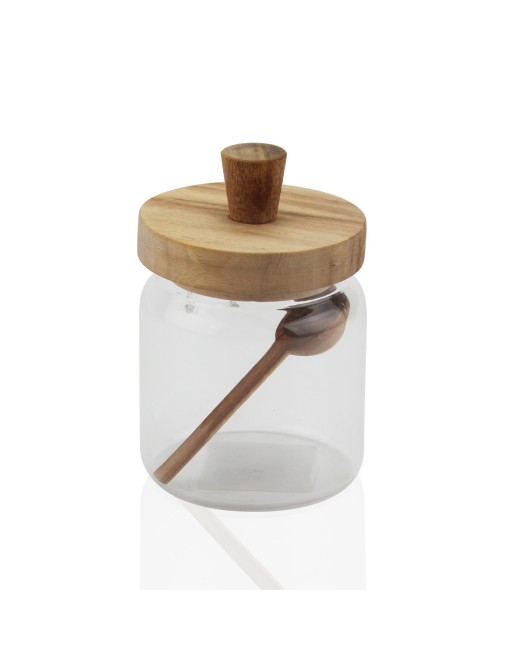 GLASS JAR WITH SPOON AND ACACIA LID 470ML