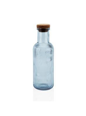 FLACON EN VERRE RAYÉ BLEU AVEC BOUCHON 1000ML