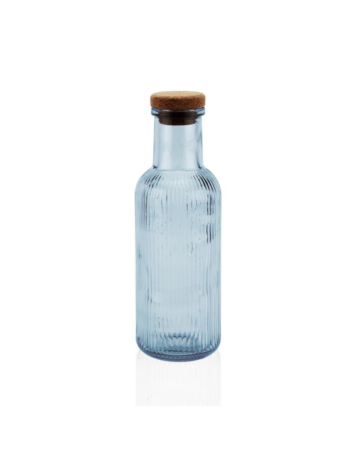 BOTELLA DE VIDRIO AZUL RAYAS CON TAPÓN 1000ML