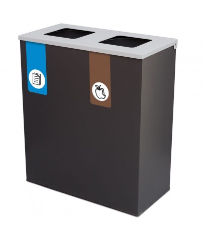 Papelera metálica de reciclaje 2 residuos. 70 Litros (Azul y Marrón)