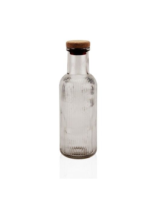 GREY STRIPED GLASS BOTTLE WITH CAP 1000ML