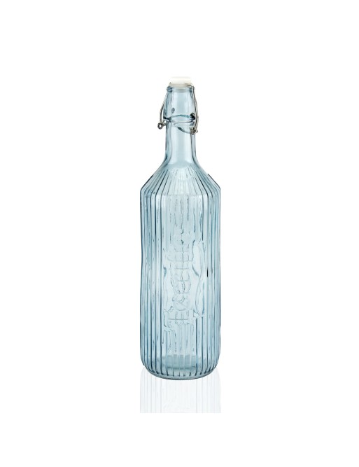 BLUE GLASS BOTTLE WITH FLIP LID 1000ML