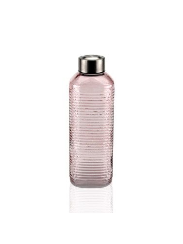 BOTELLA DE VIDRIO ROSA RAYAS CON TAPA DE ACERO 1000ML