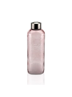 BOUTEILLE EN VERRE RAYÉ ROSE AVEC BOUCHON EN ACIER 1000ML