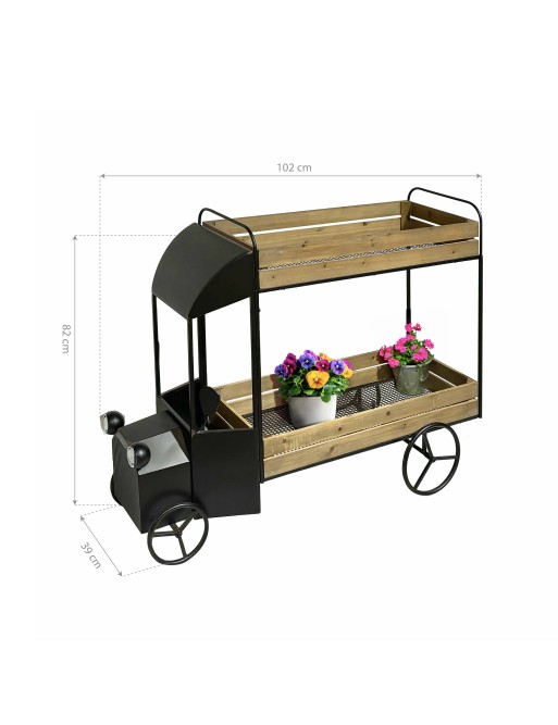 GARTENPFLANZKÜBEL MIT 2 HOLZTABLETTS MODELLFAHRZEUG