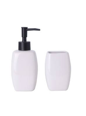 SET OF SOAP DISPENSER AND TOOTHBRUSH HOLDER MODEL WHITE CERAMIC