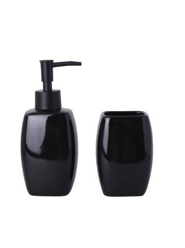 SET DE DISPENSADOR DE JABON Y PORTACEPILLOS MODELO CERAMICA NEGRO
