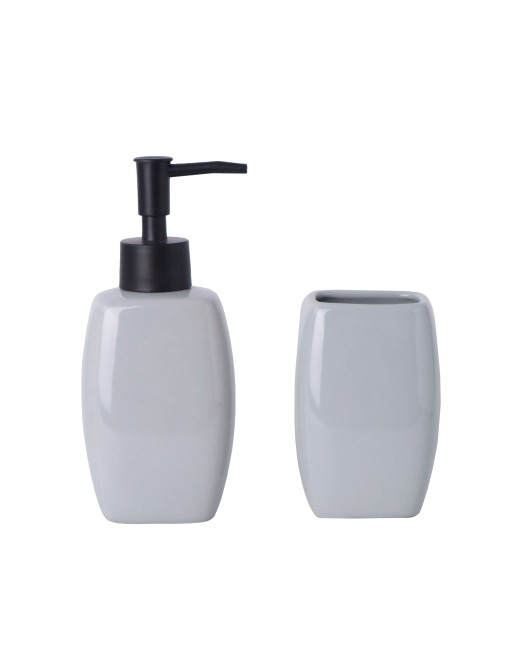 ENSEMBLE DE DISTRIBUTEUR DE SAVON ET PORTE-BROSSE À DENTS MODÈLE GRIS CÉRAMIQUE ENSEMBLE DE DISTRIBUTEUR DE SAVON ET PORTE-BROSSE À DENTS MODÈLE GRIS CÉRAMIQUE